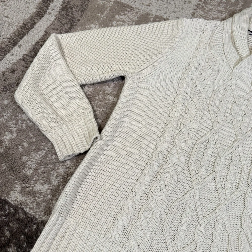 Banana Republic Sweater Mens Large Cream Fisherman Shawl Cable Knit Thick 3D